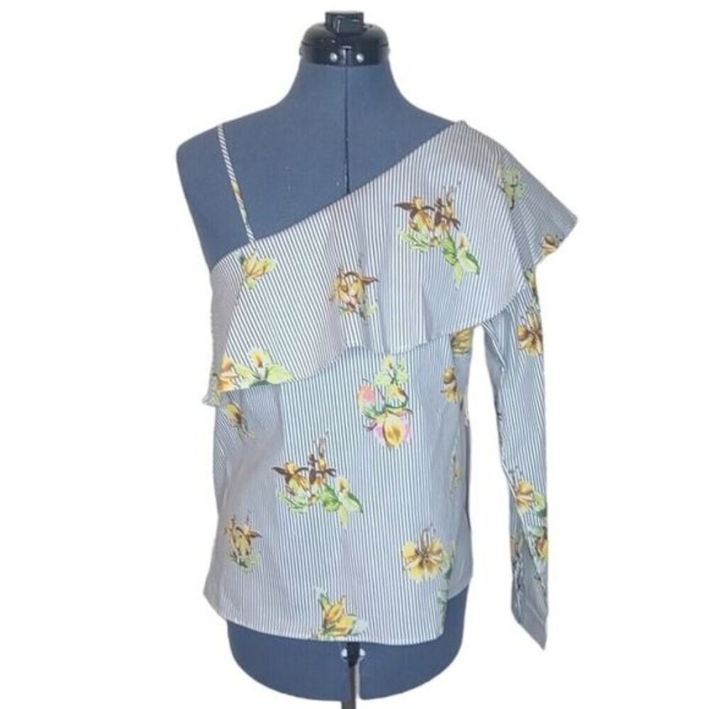 Urban Outfitters Lumiére asymmetrical floral print stripe top NWT